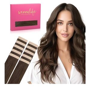 Wennalife chocolate Brown tape in Hair Extensions 18 inch ,25g 10 pieces